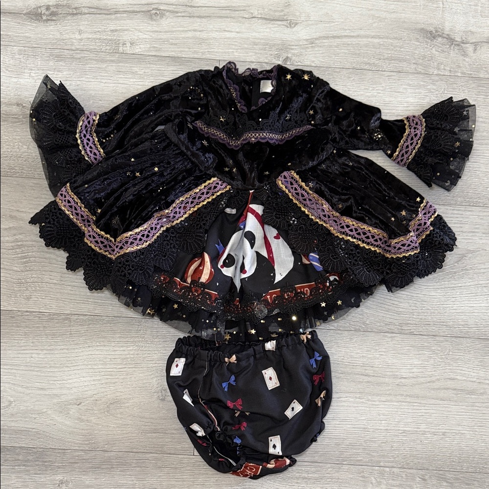 Black Velvet Dress with Purple Lace Accents